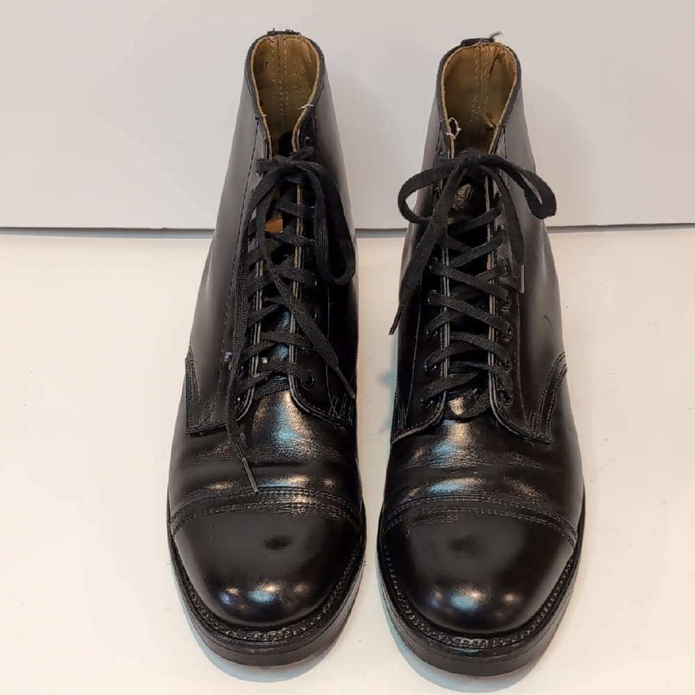 Vintage Bilrite Black Leather Cap-Toe Lace-Up Military Combat Boots - Picture 2 of 13